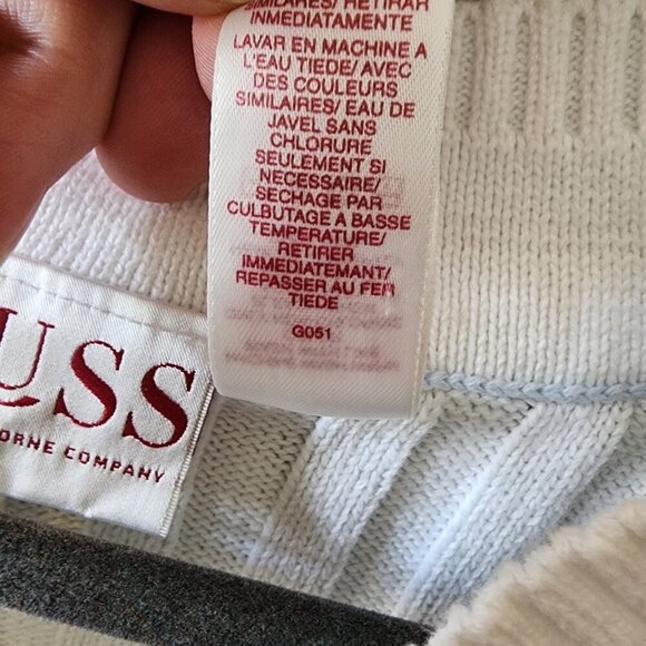 RUSS Liz Claiborne V-Neck White Tennis Sweater Women's Size XL Preppy Cable Knit - Picture 9 of 13